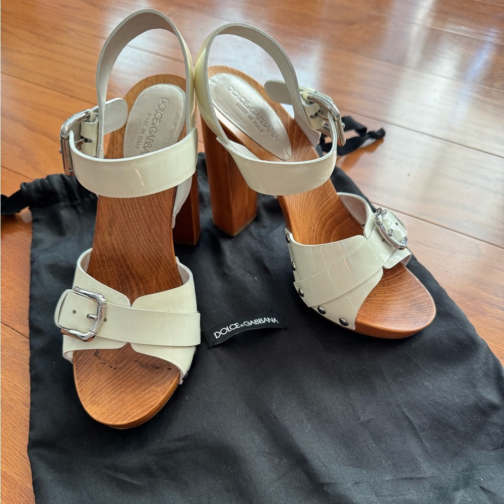 Dolce & Gabbana Wood and White Heeled Sandals